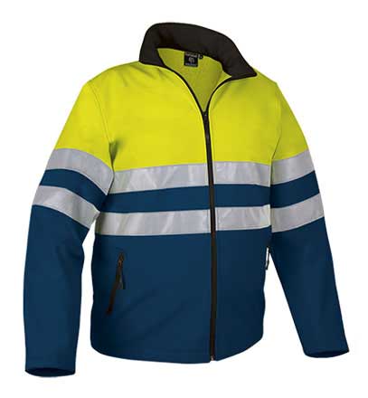 CHAQUETA STORM SOFTHELL  AMARILLO-MARINO BANDAS REFLEC. EN-471